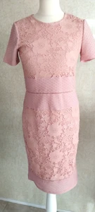 Miss Selfridge Dusky Pink Shift Style Lined Dress Lace Embossed Sz 8 - Picture 1 of 11