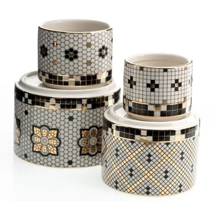 Juego de 4 tazas/cuencos medidores de azulejos de bistró Anthropologie 1/4 1/3 1/2 1 taza usados - Imagen 1 de 11