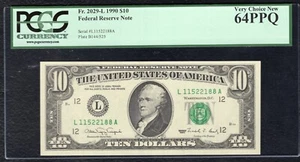 FR. 2029-L 1990 $10 FRN FEDERAL RESERVE NOTE SAN FRANCISCO, CA PCGS UNC-64PPQ - Picture 1 of 2