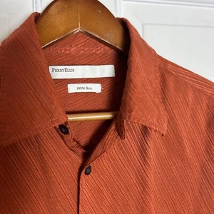 Perry Ellis 100% Silk Shirt Men's Size M Button Up Striped Short Sleeve, EUC - Picture 1 of 11