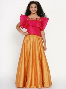 Girls Pink Orange Lehenga Choli 12-13Y Ready to Wear Indian Outfit Dress - Picture 1 of 8