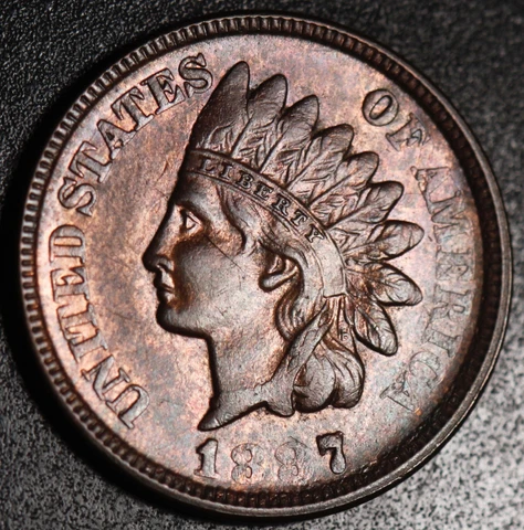 1887 INDIAN HEAD CENT - AU BU UNC - With A TOUCH OF MINT LUSTER! Cover