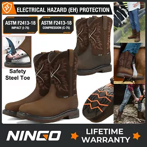 Botas de trabajo NINGO para hombre con puntera cuadrada de acero impermeables Western Cowboy Farm botas de rodeo - Imagen 1 de 42