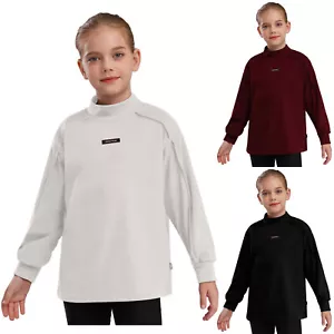 Kids Girls Tops Mock Neck Pullover Solid Color Sweatshirt Climbing Warm Camping - Picture 1 of 44