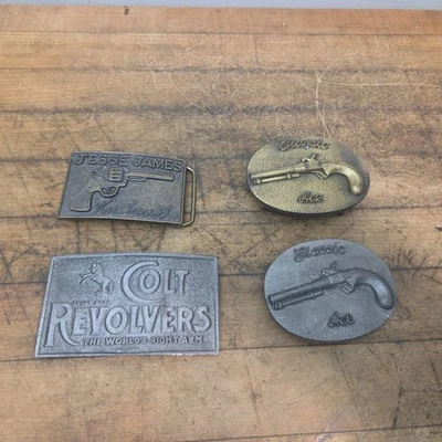 Lote De Colección De 4 Hebillas De Cinturón De Arma De Fuego Jesse James Colt Classic Ace Foto 1 de 4