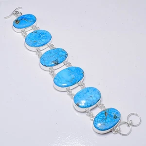 Natürlicher blauer Türkis Edelstein 925 Sterlingsilber Schmuck Armband Größe - 7-8 Zoll - Bild 1 von 6