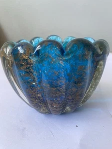 Vintage Murano Seguso Italy Art Glass Green Gold Fleck Aventurine Bowl MCM VGC - Picture 1 of 6