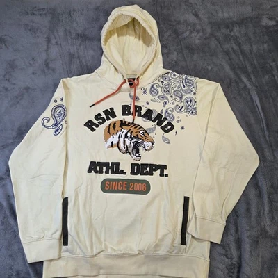 Sudadera con Capucha Reason Marca RSN Tigre Gráfico Pullover Amarillo Estampado Paisley Talla XL Foto 1 de 4