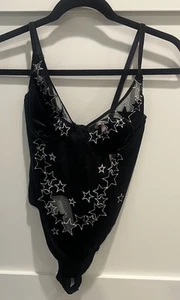 Victoria’s Secret VERY SEXY Teddy Silver Stars Black Velvet Medium NWT - Picture 1 of 4