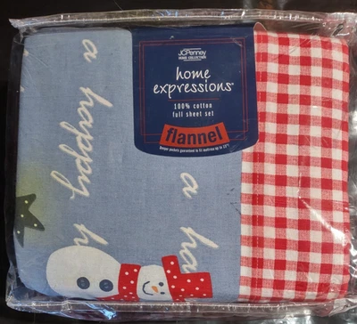Full Size Multicolor Flannel 100% Cotton Snowman Sheet Set Christmas Bedsheets - Image 1 of 4