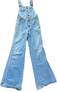 Vintage Hang Ten 32  Denim Overall Jumpsuit 70s Sanforized Hong Kong - Picture 1 of 11