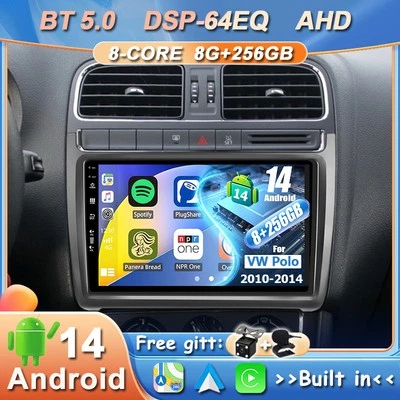 For VW Polo 2010-2014 Car Stereo CarPlay Android 14 GPS Navi Head Unit 8GB+256GB - image 1 of 4