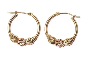 Pendientes Huggie Aro Hueco Oro Rosa Amarillo 10k 1.2g Estate Vintage Flor 3/4" - Imagen 1 de 3