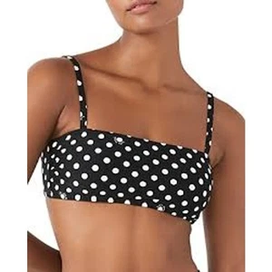 KATE SPADE Lia Dot Square Neck Bandeau Bikini Swim Top Black Cream NWT Small - Picture 1 of 7
