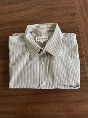 Camisa manga larga Yves Saint Laurent YSL gris/blanco con botones 16,5 (32-33) Foto 1 de 4