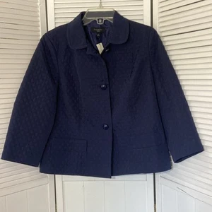 Talbots Womens 16P Navy Textured Blazer NWT Button 3/4 Sleeves Career Old Money - Picture 1 of 14