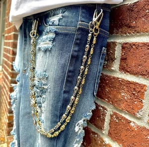 Cadena de pantalón de motociclista mini calavera dorada/plateada para hombre - accesorio elegante para jeans - Imagen 1 de 3