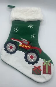 Christmas Stocking Monster Truck Embroidered Fur Top 18” New w/o Tags - Picture 1 of 10