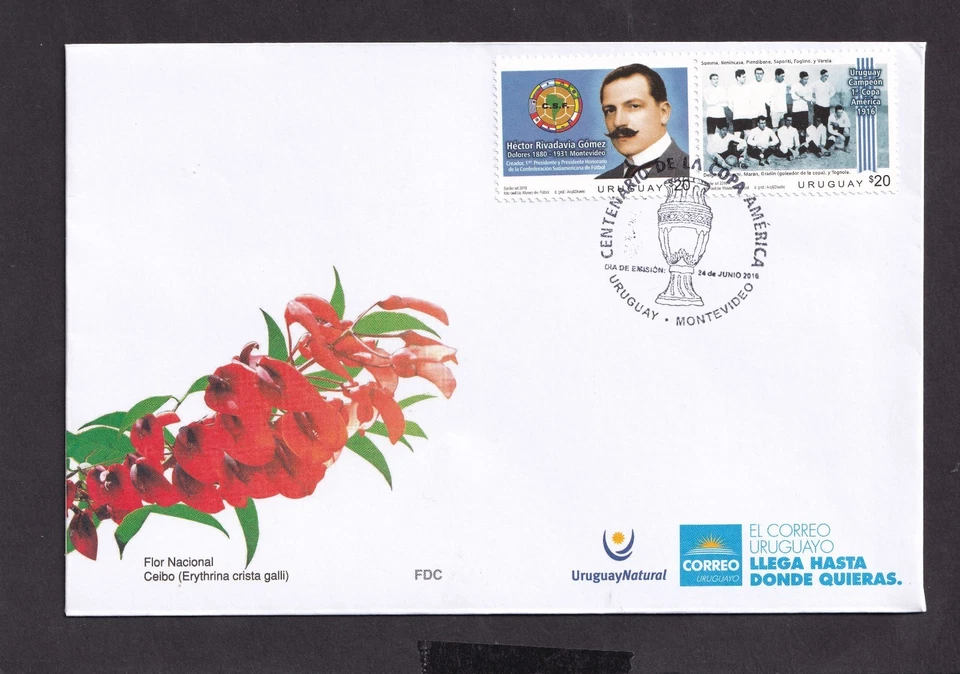 2016 URUGUAY - 100 YEARS OF COPA AMERICA SET  ON FIRST DAY COVER - Image 1 of 1