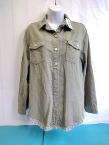 NWT Zeagoo Women's Soft Denim Shirt Jacket Frayed Hem Button Down Green Size M - Picture 1 of 11