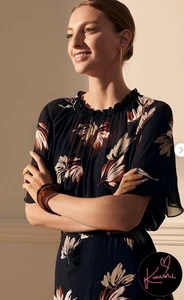 Sussan Blouson Dress Size 14 Navy Blue Floral Chiffon Lined Flutter Sleeves - Picture 1 of 8