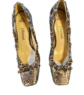 J. RENEE ANDRA SZ 8/8.5 STILETTOS SNAKESKIN PRINT RIBBON BLACK/GRAY WOMENS - Image 1 of 4