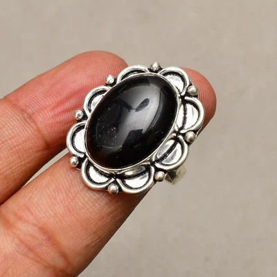 Anello gioiello in argento sterling 925 con pietra preziosa onice nera misura 8 - Immagine 1 di 4