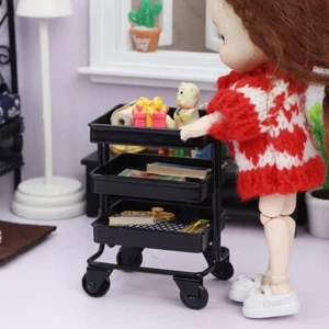 AirAds Dollhouse Furnitures 1:12 Miniature metal storage cart with wheels Black - Picture 1 of 3
