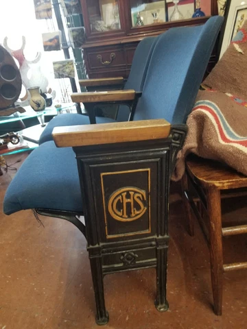 Vintage Set of Two (2) Auditorium Seating - Wood Seats w/ end caps Cover