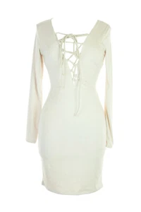 On Trend For Less Womens Long Sleeve Boho Faux Suede Tie Front Dress - Picture 1 of 20