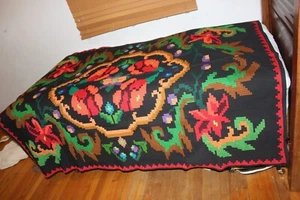 Vintage Handwoven Romanian Bessarabian Rose Kilim Floral Wool Rug 5'X80" - Picture 1 of 7