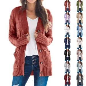 Ladies Outwear Long Sleeve Cardigan Sweater Women Loose Chunky Knitted Holiday - Picture 1 of 57