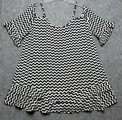 Torrid Shirt Womens 2X Black White Fiesta Rick Rack Crepey Ruffles Comfy Top - Image 1 of 4