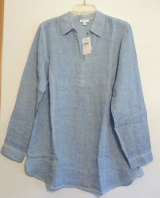 NWT-J JILL LOVE LINEN GARMET DYED TUNIC/BLOUSE-LARGE-FRENCH BLUE-$99-GORGEOUS! - Image 1 of 4