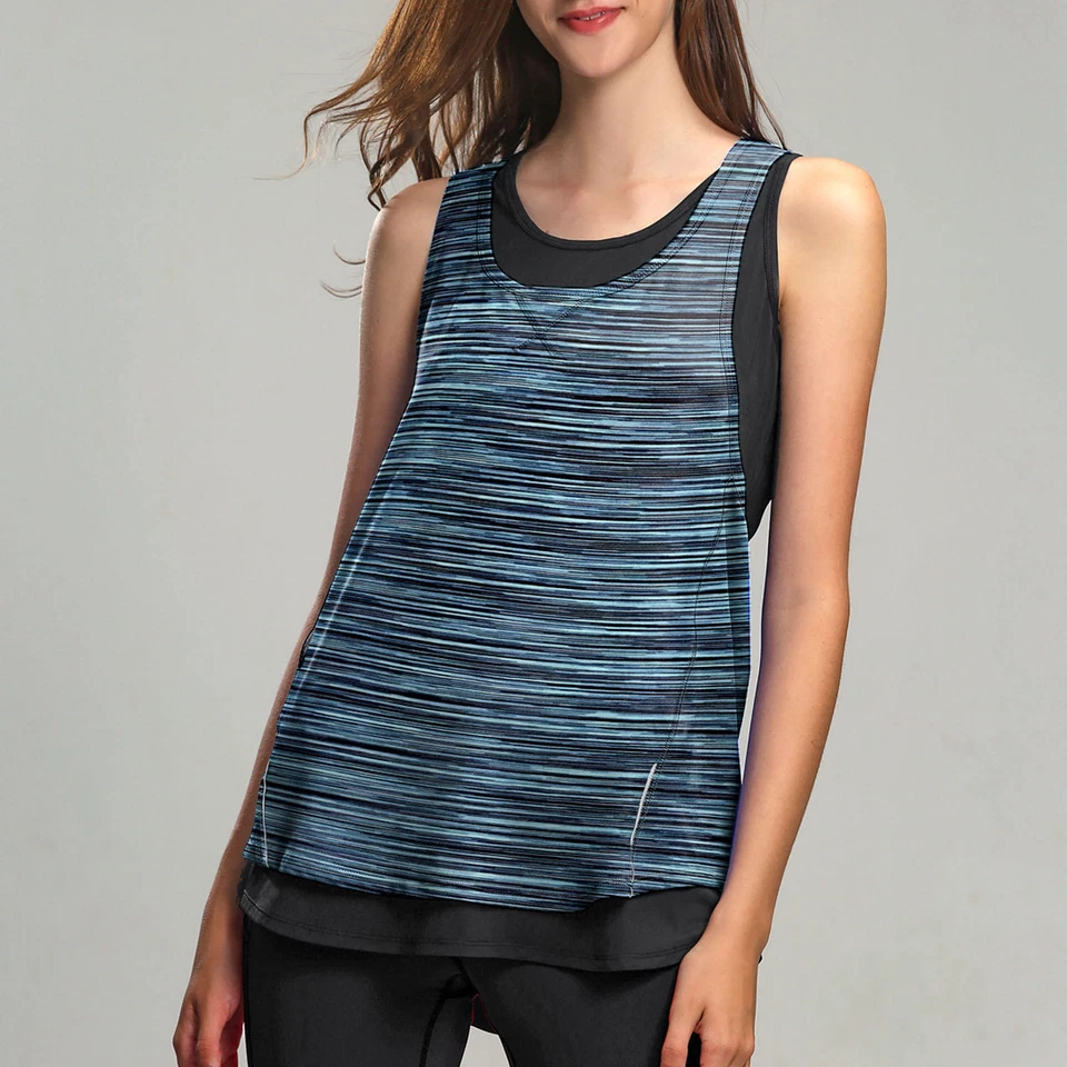 S M Tangerine Double Layer Ladies Teal/black Active Tank Small 2 Tanks in 1