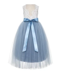 Scalloped Open Back Lace Flower Girl Dress Baptism Dress Graduation Dress Party - Picture 1 of 28