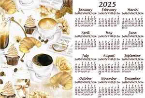 COFFEE CUP TEA CUPCAKE SHOP 2 DESK OFFICE KITCHEN FRIDGE 2025 CALENDAR MAGNET - Picture 1 of 1