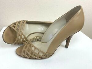 Nicole Miller Natural Calf Leather Pump 7M Peep Toe Cage Summer Silhouette Dae