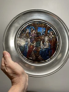 1989 Stained Glass Pewter Christmas Plate US Historical Society A Child is Born - Picture 1 of 6