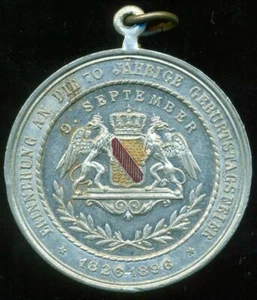 DEUTSCHLAND FRIEDRICH GROSSHERZOG VON BADEN 70 JUBILÄUM 1896 ALUMINIUM MEDAILLE  - Bild 1 von 2
