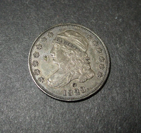 1829 USA Silver Dime 10c Extra Fine but with 2 tiny partial holes US Coin Cover