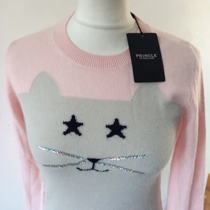 Pringle Cat Face Intarsia Jumper Small S 100% Merino Wool Long Sleeve BNWT - Picture 1 of 9