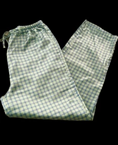 French Dressing Blue Green White Plaid Satin Pajama Pants Women's S Small 4-6 - Picture 1 of 13