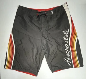 Aeropostale Swim Trunks Board Shorts mens 33 Sunburst Black Striped Pocket - Picture 1 of 8
