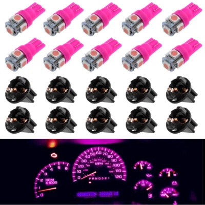 10X Pink/Purple T10 194 LED Bulbs Instrument Gauge Cluster Dash Light W/ Sockets - Image 1 of 4