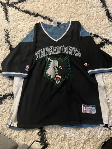 Vintage Champion Minnesota Timberwolves Garnett NBA Warm Up Shooting Shirt L Cover
