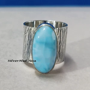 Larimar Band 925 Sterling Silver Ring Valentine Day Jewelry All Size EC-12 - Picture 1 of 8