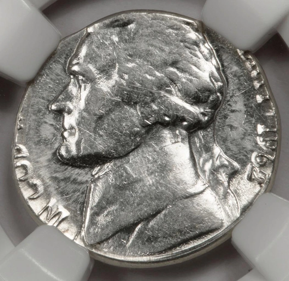 1962 D NGC AU58 Jefferson Nickel Struck On Silver Dime Planchet Mint Error Rare - Image 1 of 4