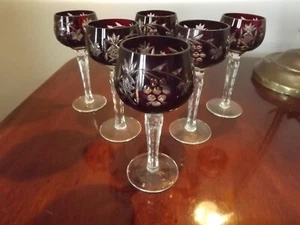Six Ruby Bohemian Liqueur glasses 4 7/8” - Picture 1 of 4