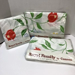 Vtg Royal Family Cannon Full Sheet Set No Iron Percale Bed Bright Flowers USA - Picture 1 of 8